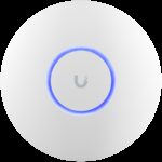 Ubiquiti U6+ access point. WiFi 6 model with throughput rate of 573.5 Mbps at 2.4