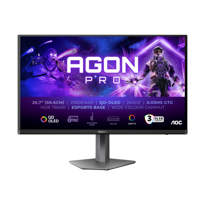 AOC Monitor LED AG276QZD2 AGON PRO 26.7" 2560x1140 QD-OLED Adaptive Sync 240Hz 0.03ms 250 cd/m2