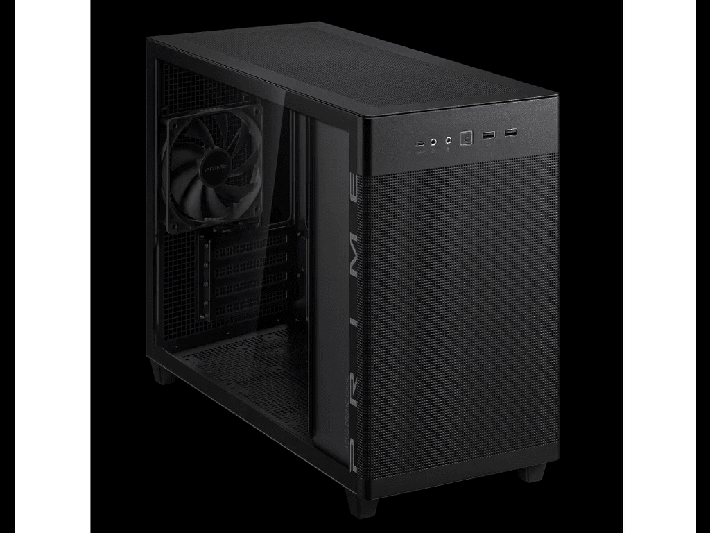 90DC00G0-B39010_230601100629264 ASUS Prime AP201 Case TG BlackMicroATX,tool-free side panelsTempered Glass - Image 1