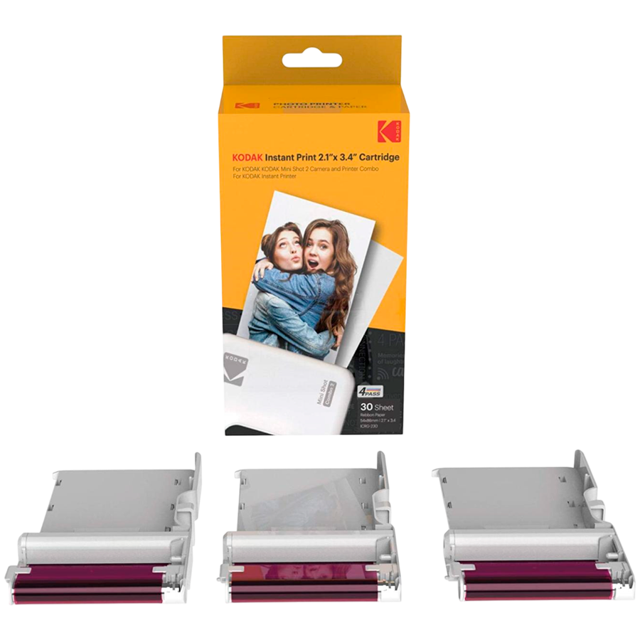 250716140012288196 30 Pack Kodak 4PASS Real Photo (2.1"x3.4") Laminate Process Cartridge All-in-One Paper and Color Ribbon - Image 1