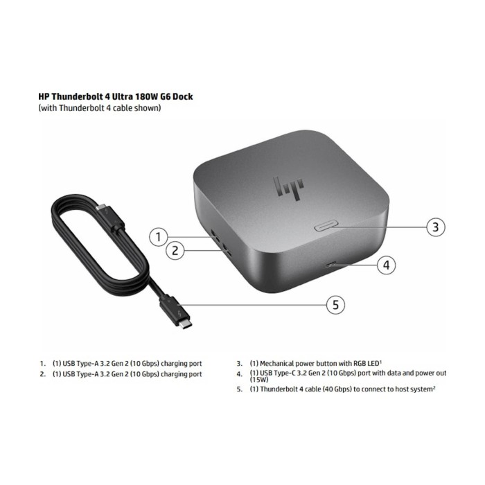 Docking HP Thunderbolt 4 Ultra 180W G6 (9X481UT) Docking HP Thunderbolt 4 Ultra 180W G6 (9X481UT)