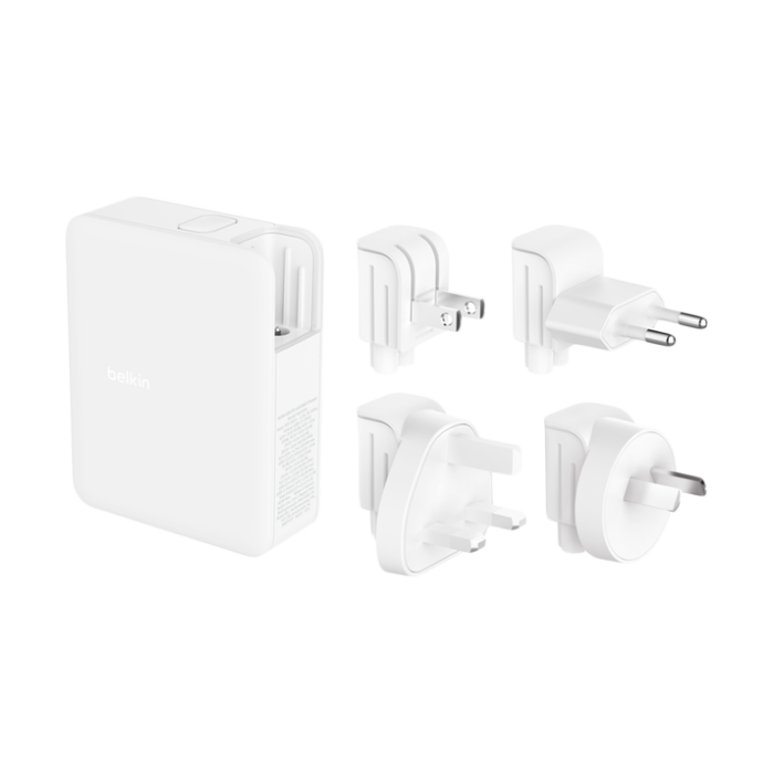 BELKIN 140w 4-ports USB GaN Wall Charger with UK EU US plug tips White