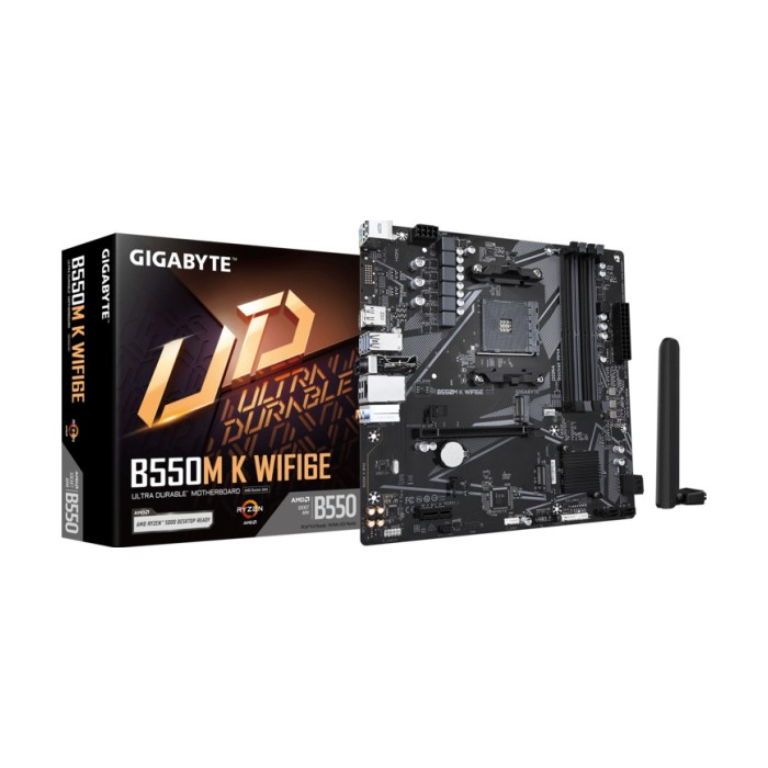 Gigabyte MB B550M K WIFI6E AM4; 4xDDR4; 2xM.2; 4xSATA; 8xusB; DP; HDMI; PS2; mATX, WI-FI
