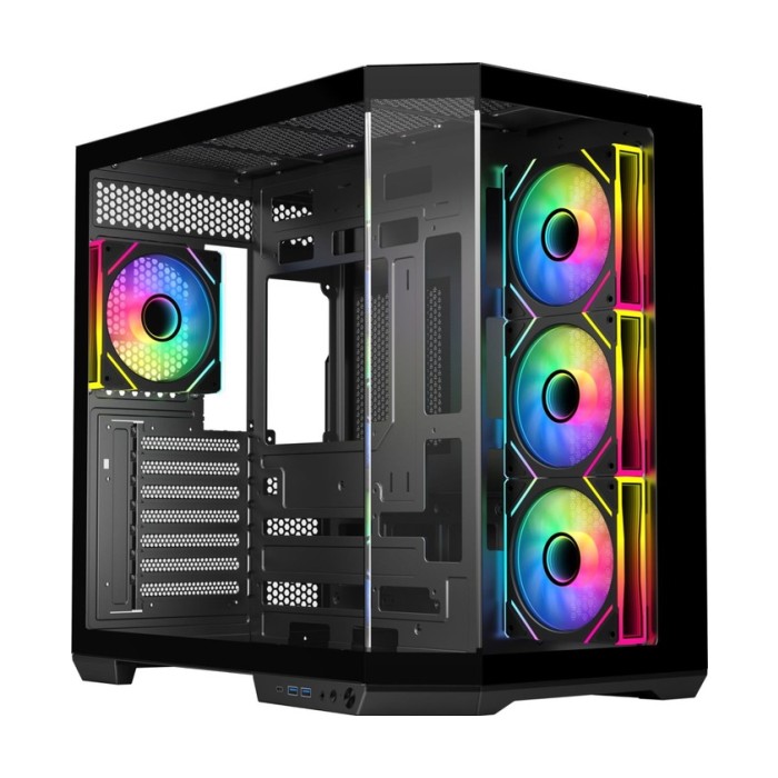 RYZE Mythic MT500 4F Black 1x ARGB fan, 3x ARGB Reverse ATX, Dual chamber case