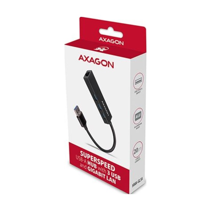 USB HUB AXAGON HMA-CR3A 3x USB-A + Gigabit LAN, 20cm