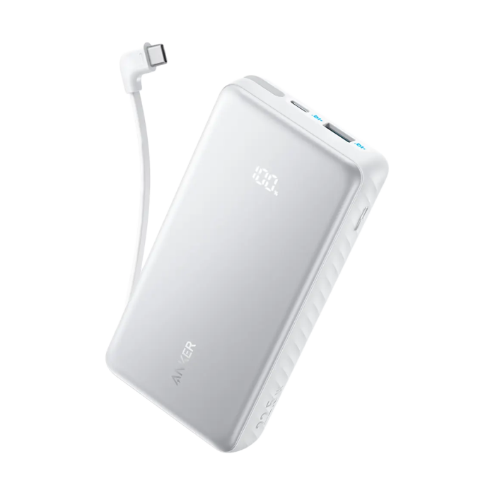 Anker Zolo Power Bank 20K 22.5W Built-In USB-C Cable White 1x USB-A 2x USB-C