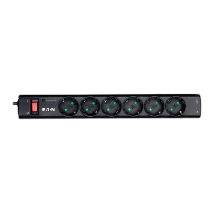 Eaton Protection Strip 6 DIN 10A 2500W; Input: Schuko Outputs: 6 Schuko; Power Cord Lenght