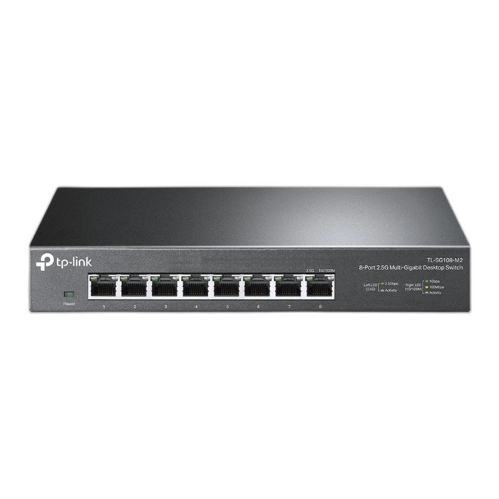 8-port Desktop 2.5G Unmanaged switch 8 100/1G/2.5G RJ-45 ports Fanless design 12V/1.5A DC power supply.