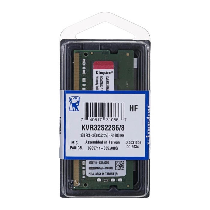 Kingston DRAM 8GB 3200MT/s DDR4 Non-ECC CL22 SODIMM 1Rx16